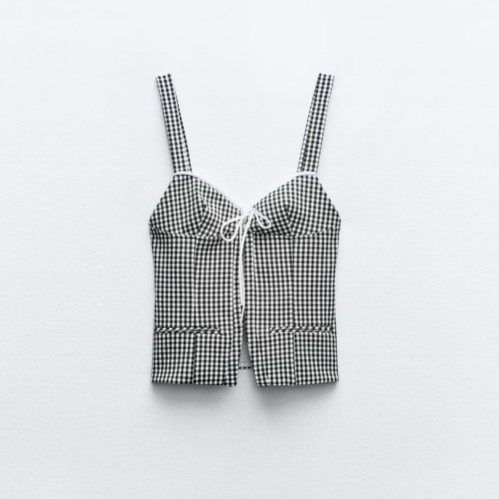 Zara Black and White Gingham Top size S